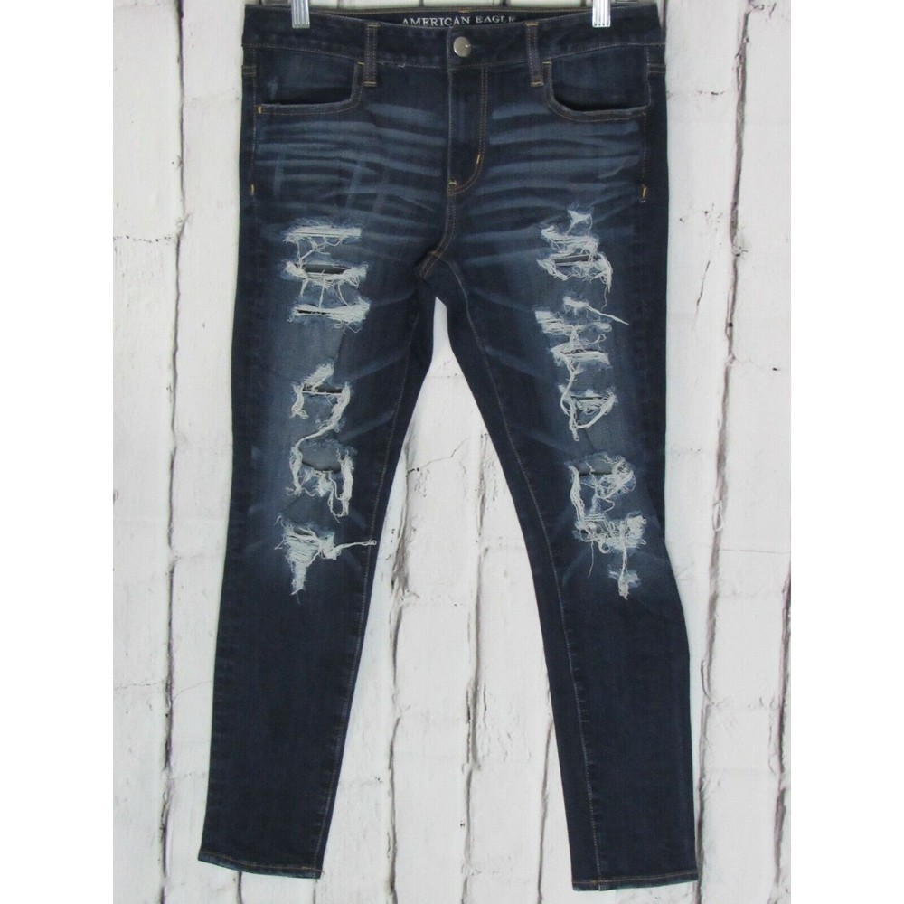 American Eagle Women Jeans Size 10 Short Blue 360 Super Stretch Jegging Denim